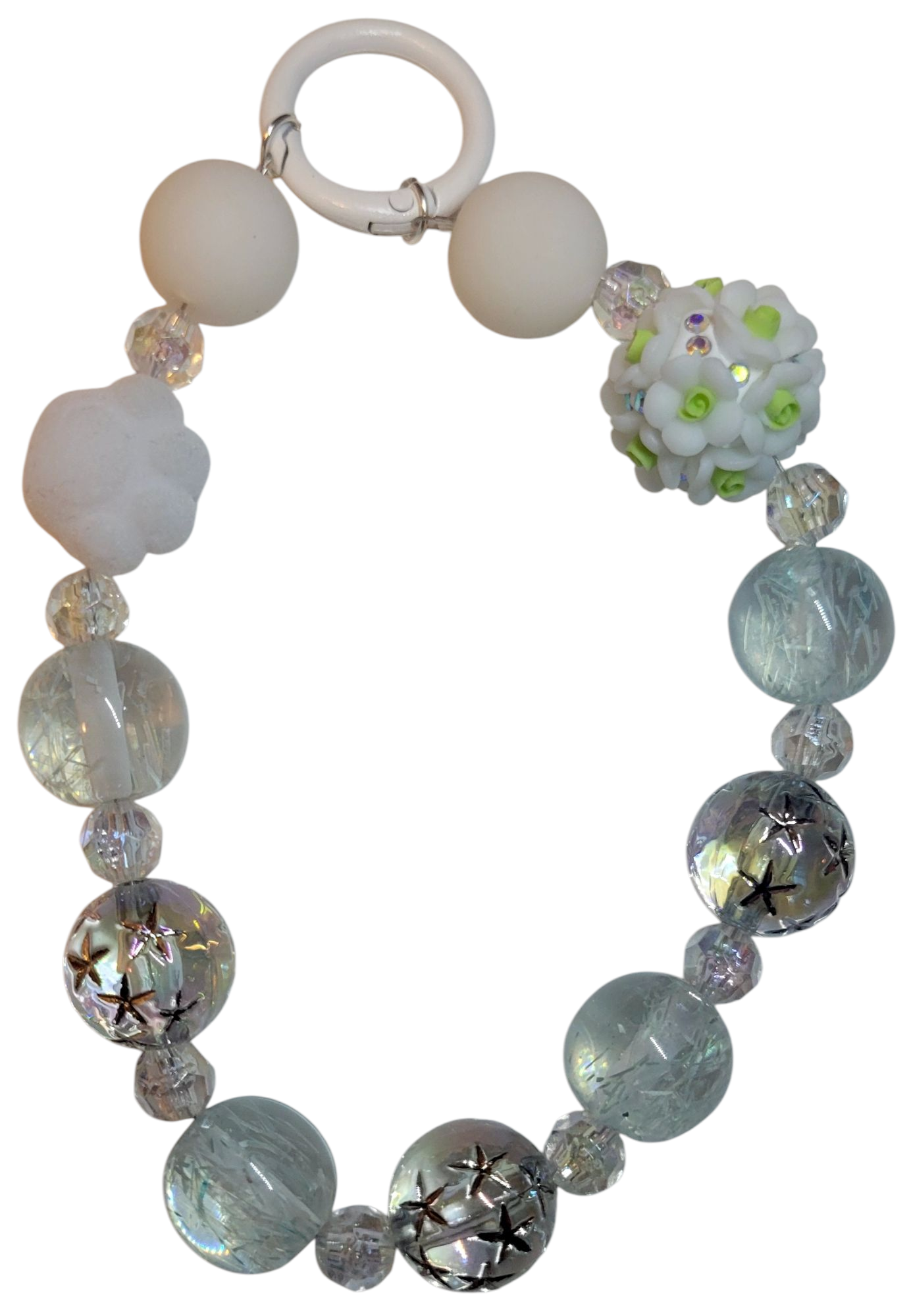 Keychain- White w/ Flower Ball