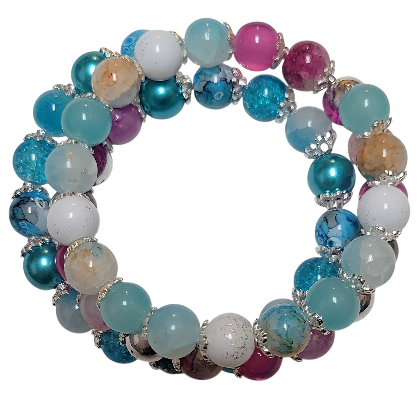 Glass Bead Bracelet Wrap-Around- blue and pink