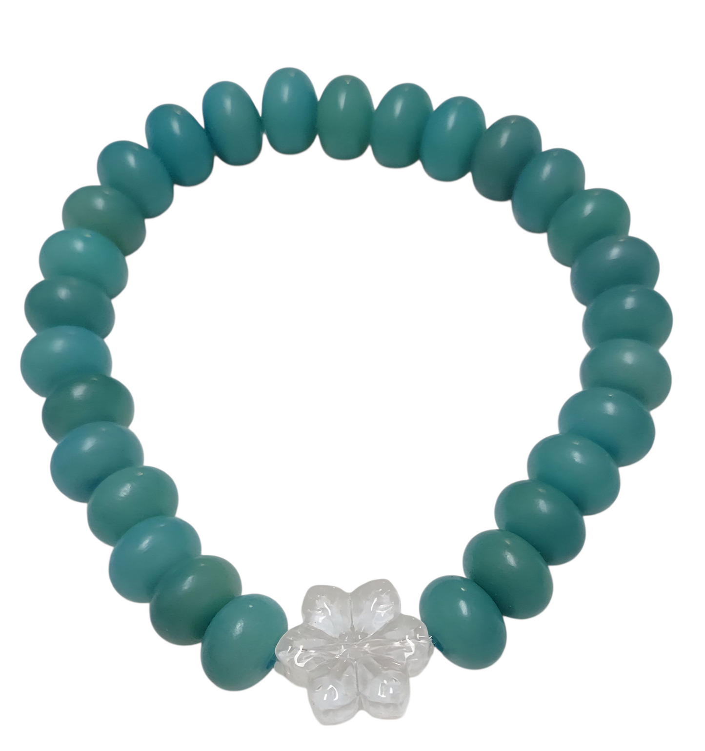 Bodhi Bracelet- Teal cobblestone w/ White Flower