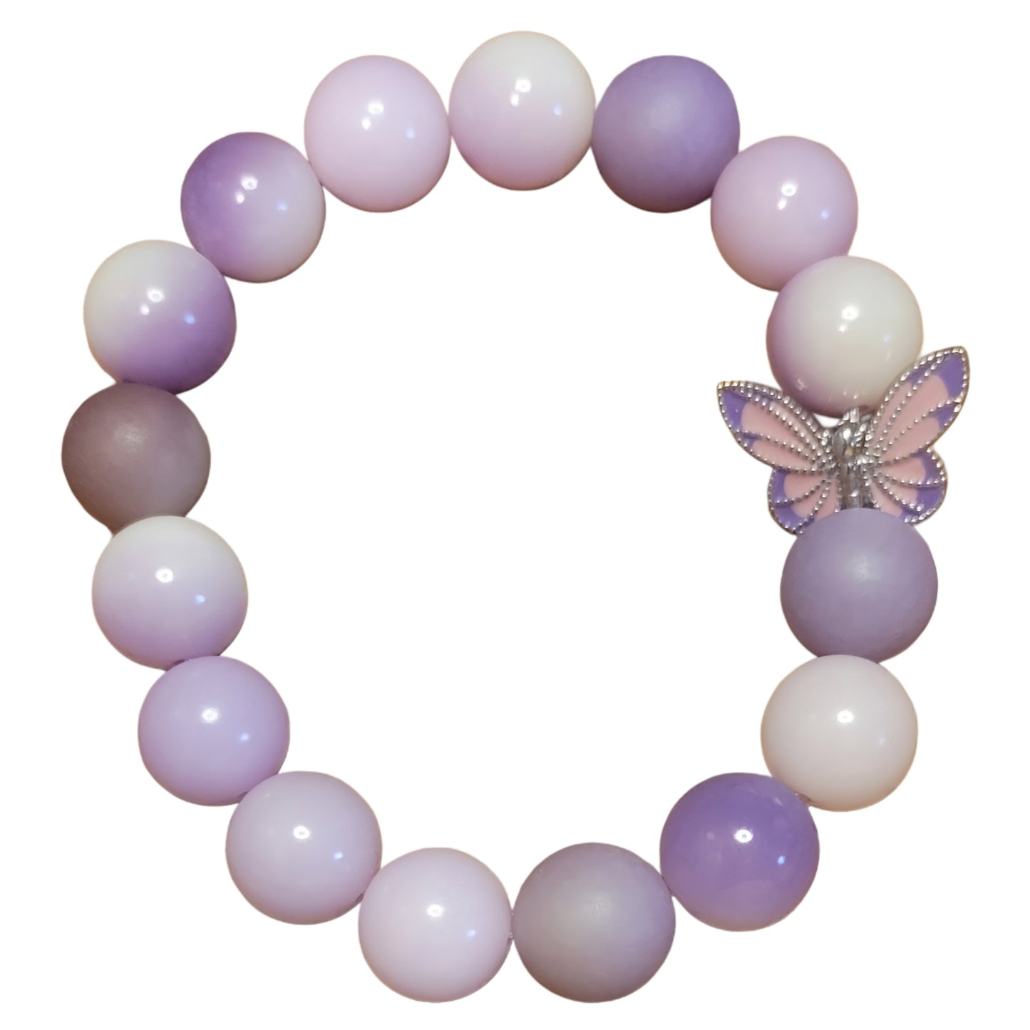 Bodhi Bead Bracelet- Purple/White w/ Butterfly Charm