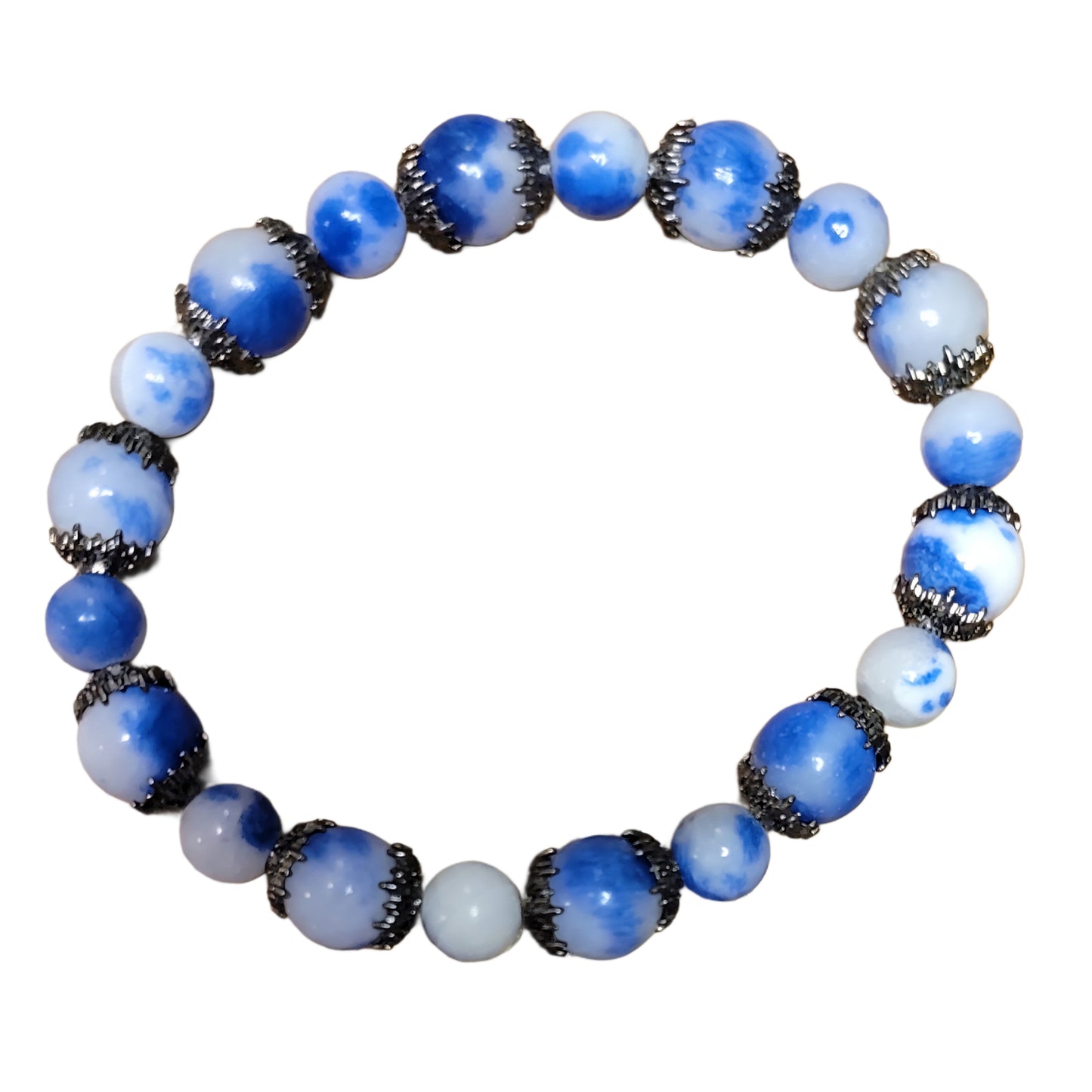 Crystal Bracelet- Blue/White with black caps