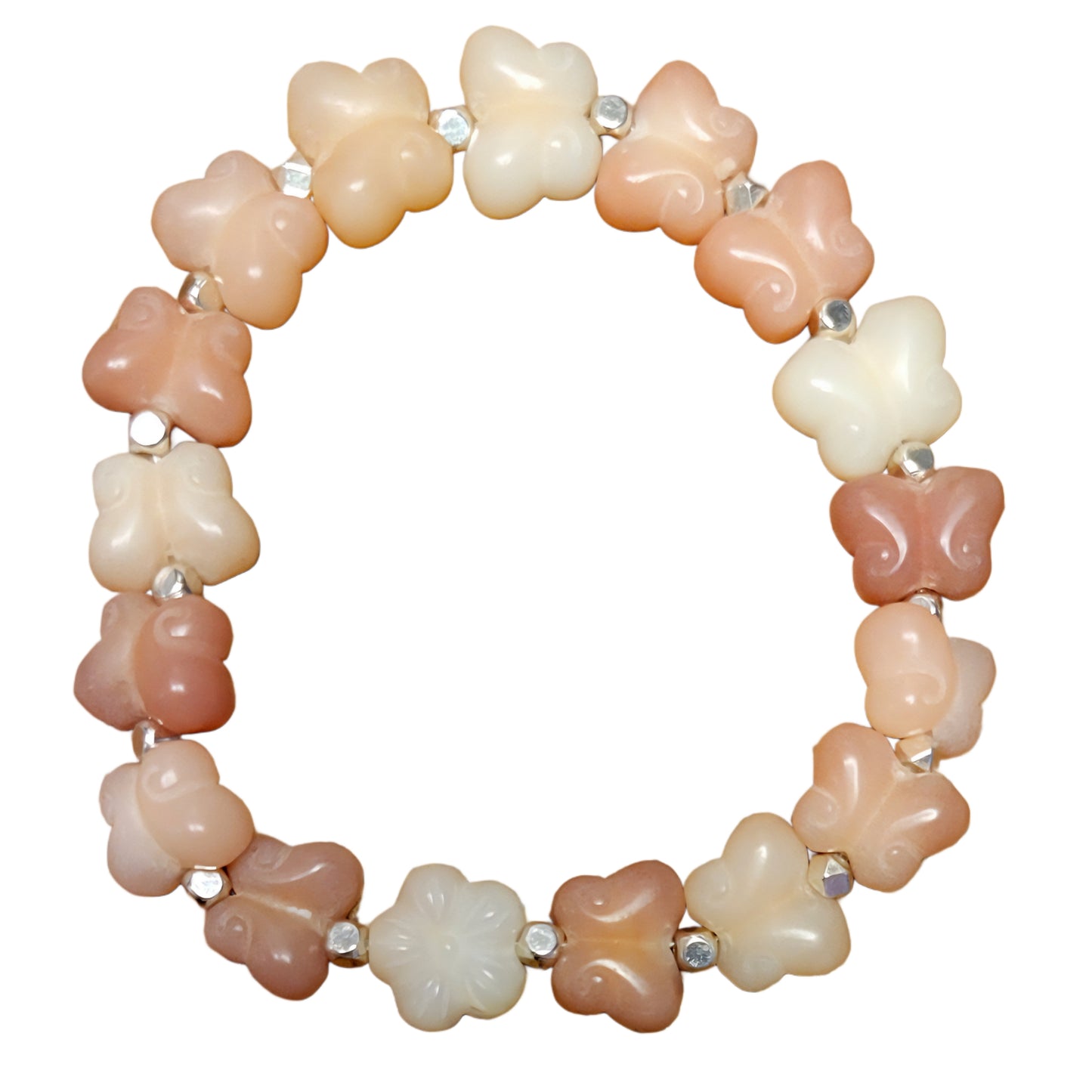Bodhi Bracelet- Peach butterfly with white heart and silver spacers