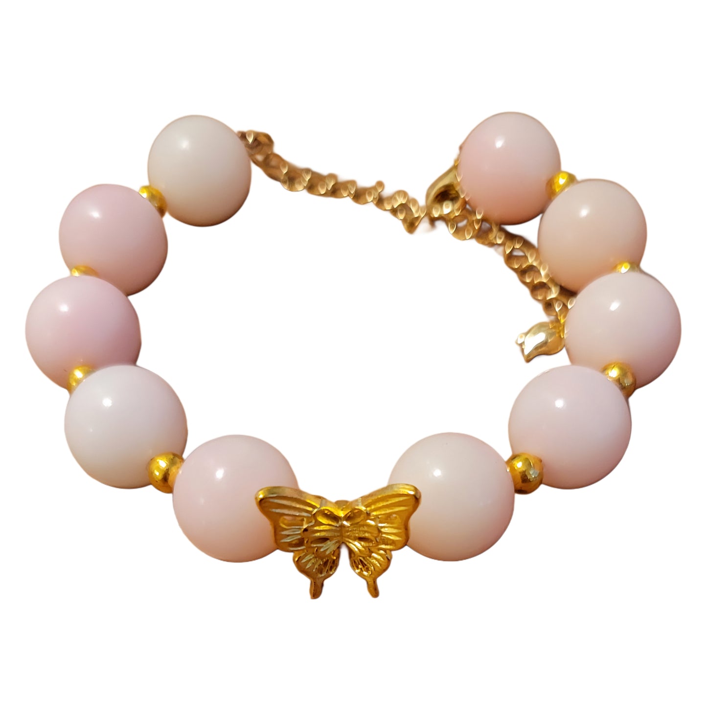 Bodhi Bracelet- Light Pink with golden spacers and golden Butterfly charm