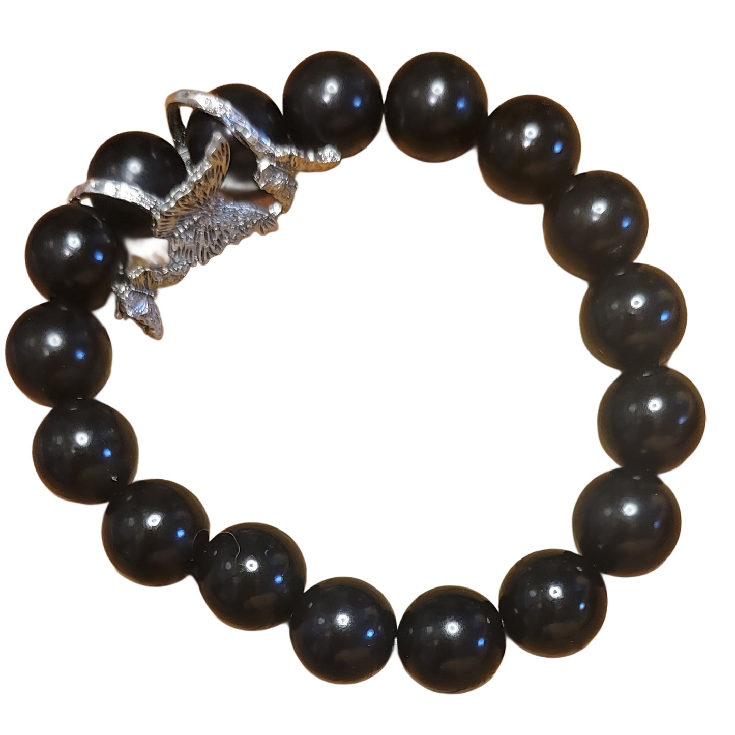 Bodhi Bead Bracelet- Black w/ Silver Butterfly Bead wrap Charm