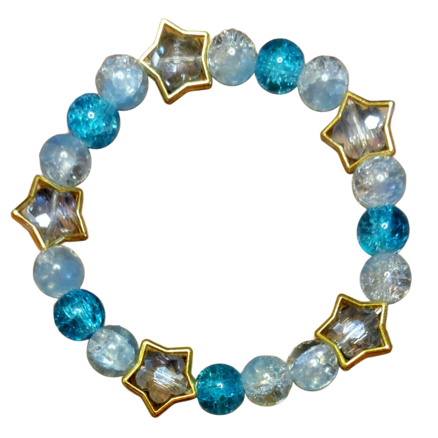 Glass Bead Bracelet- Blue & White w/Star Frames