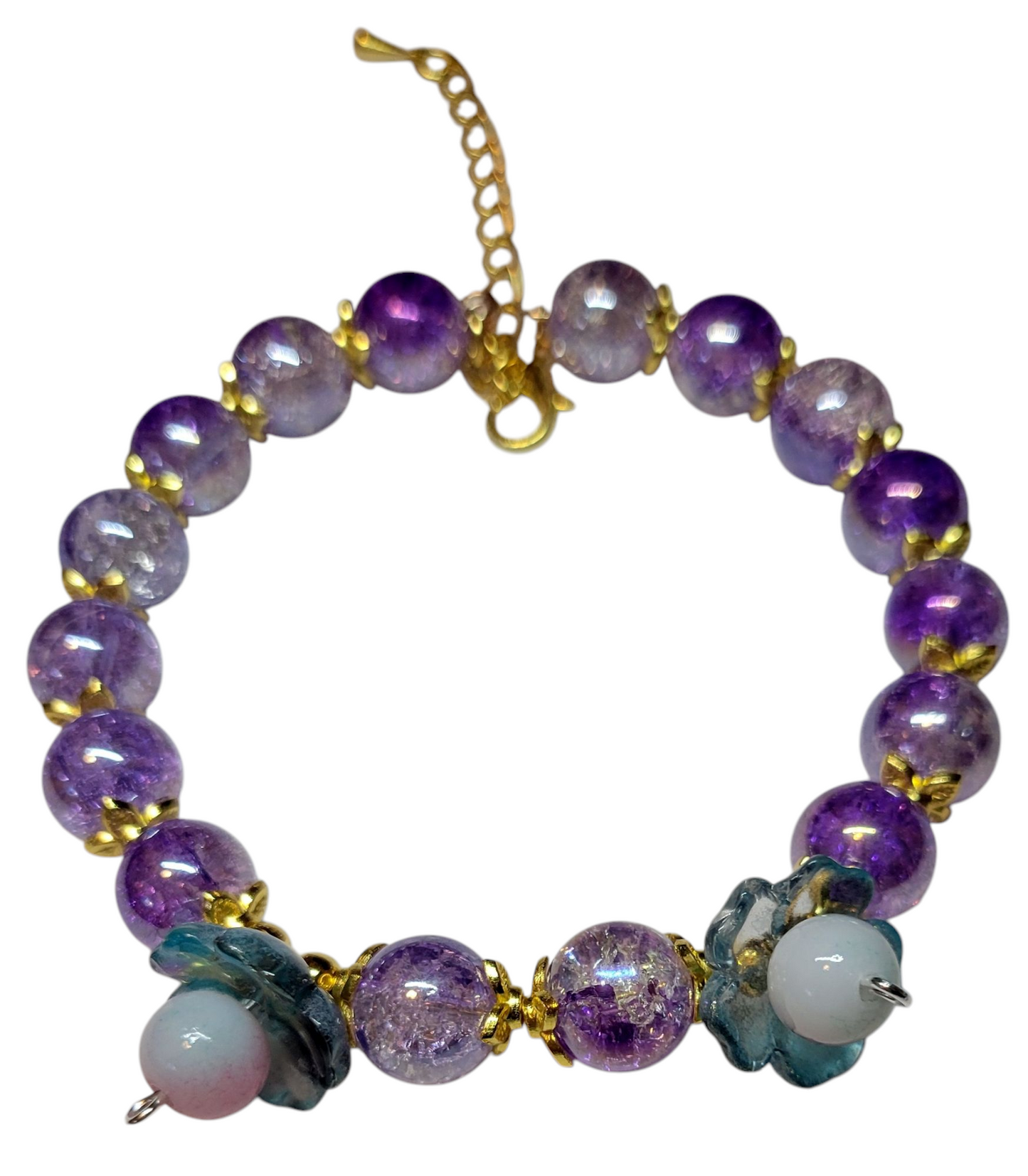 Adjustable Bracelet- Purple with two Flowers