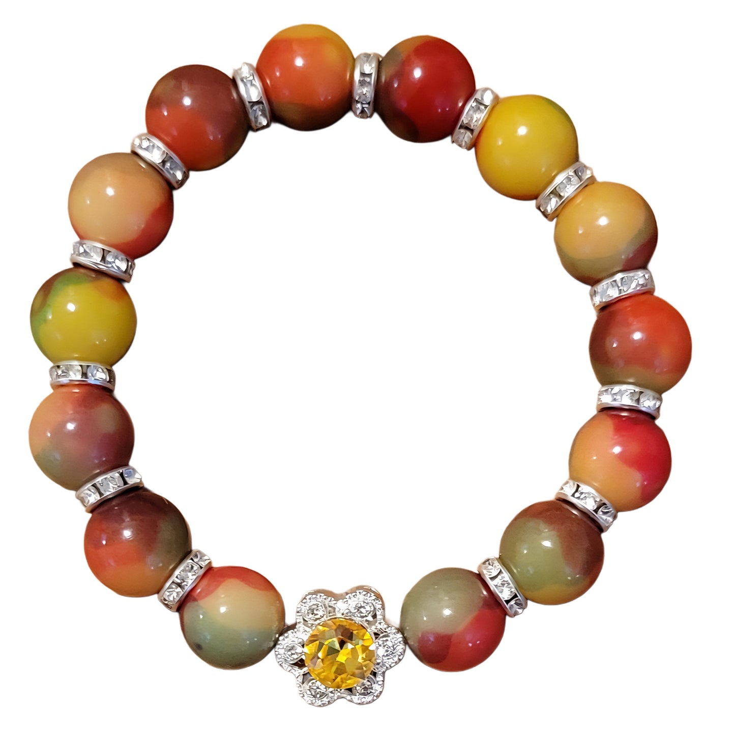 Bodhi Bracelet- Mango w/ Bling Spacers & Yellow Flower Charm