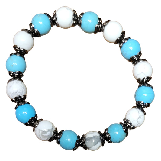 Crystal Bracelet- Blue and white Howlite with black caps