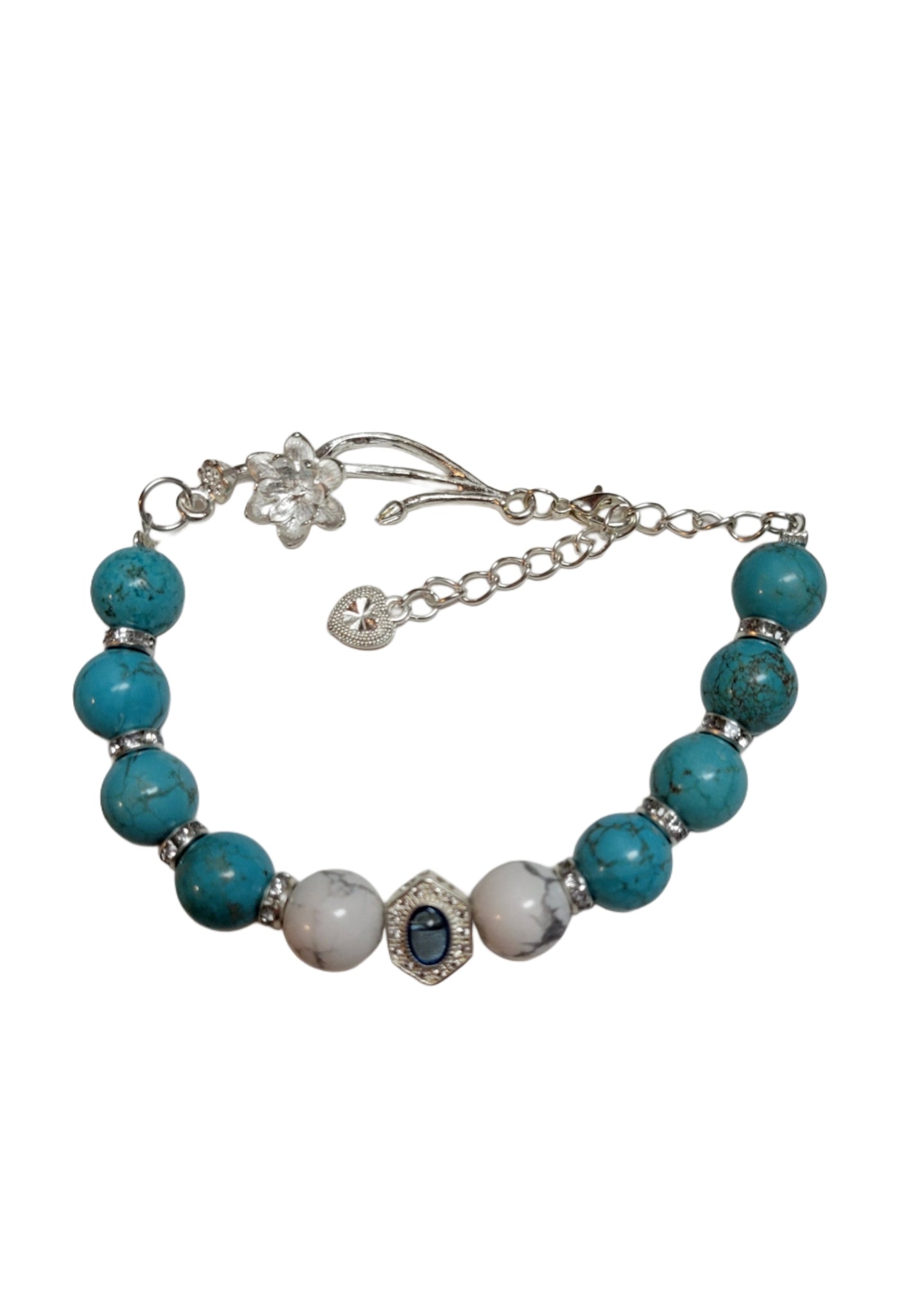 Crystal Bracelet- Adjustable  Howlite with silver flower bar clasp