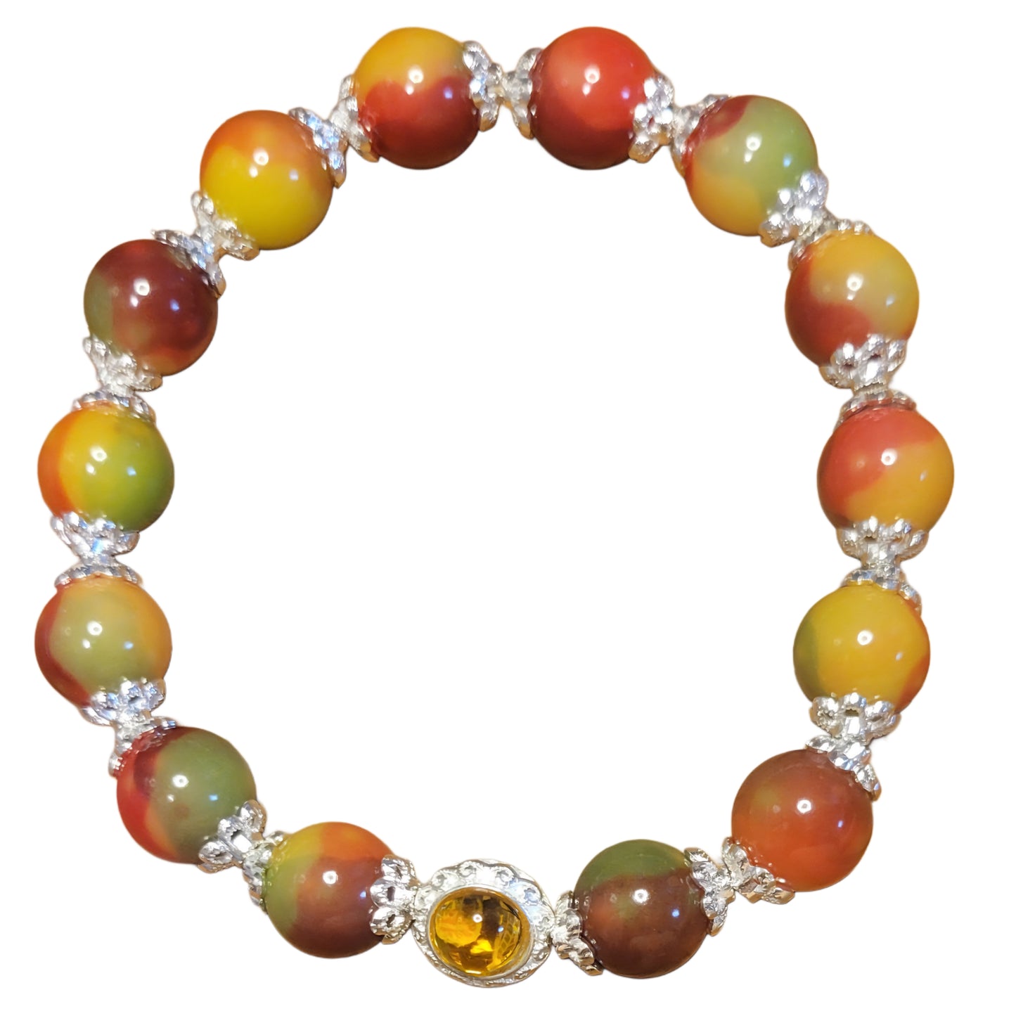 Bodhi Bead Bracelet- Mango w/ Silver Caps & Round Yellow Charm