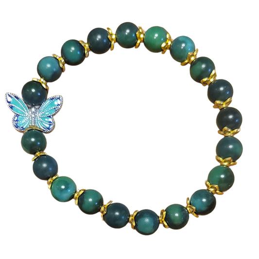Bodhi Bead Bracelet- Home-Dyed w/ Gold Caps & Butterfly Charm