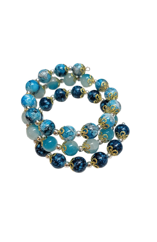 Glass Bead Bracelet- Wrap-Around-Blue