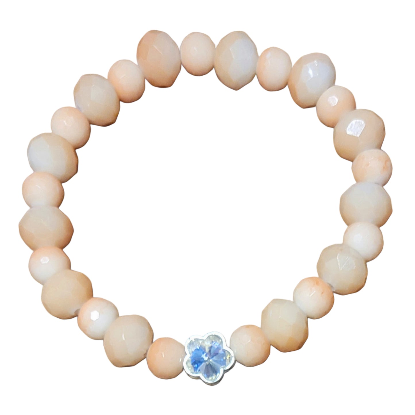 Glass Bead Bracelet- Light Orange Faceted w/ Flower Charm