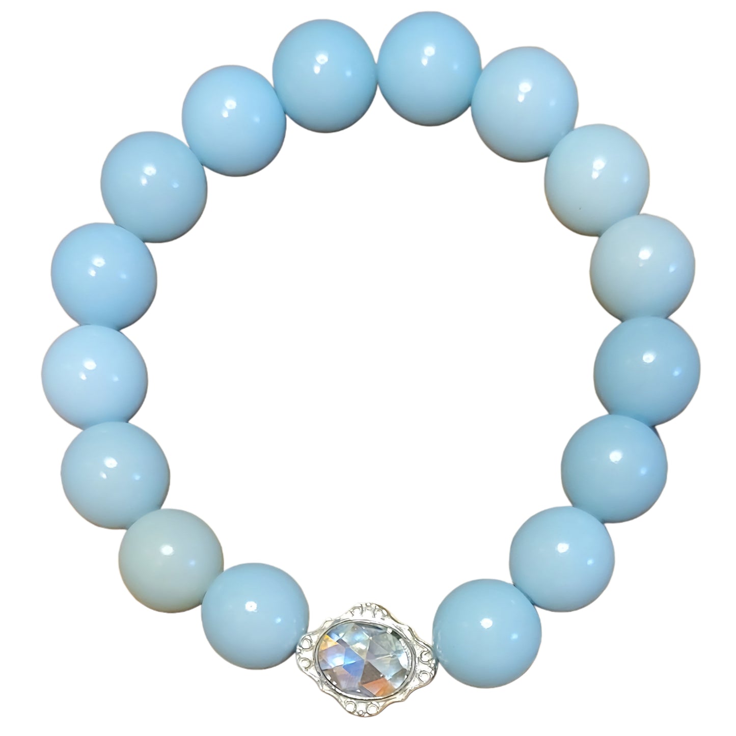 Bodhi Bracelet- light blue with silver oval charm