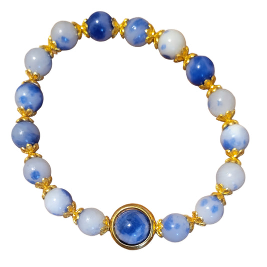 Crystal Bracelet- Blue/White with golden frame