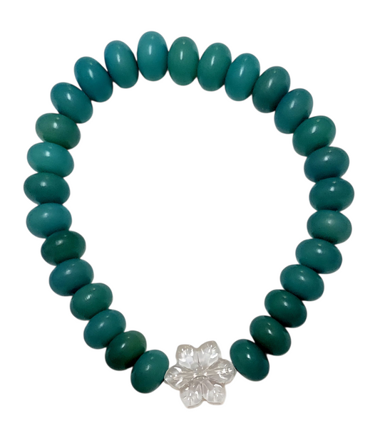 Bodhi Bracelet- Teal cobblestone w/ White Flower