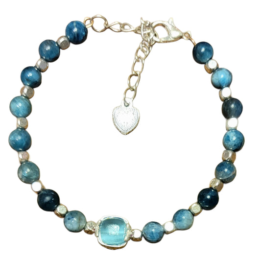 Crystal Bracelet- Adjustable Blue w/ Silver Spacers & Blue Charm