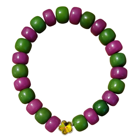 Bodhi Bracelet- Pink & Green with little flower charm