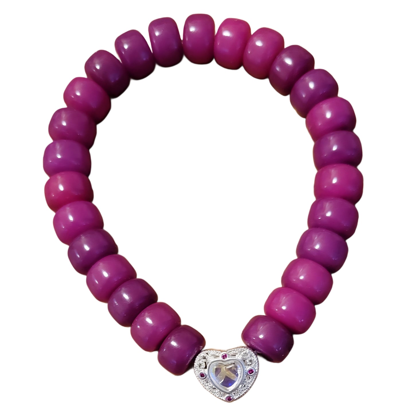 Bodhi Bracelet- Magenta with silver heart charm