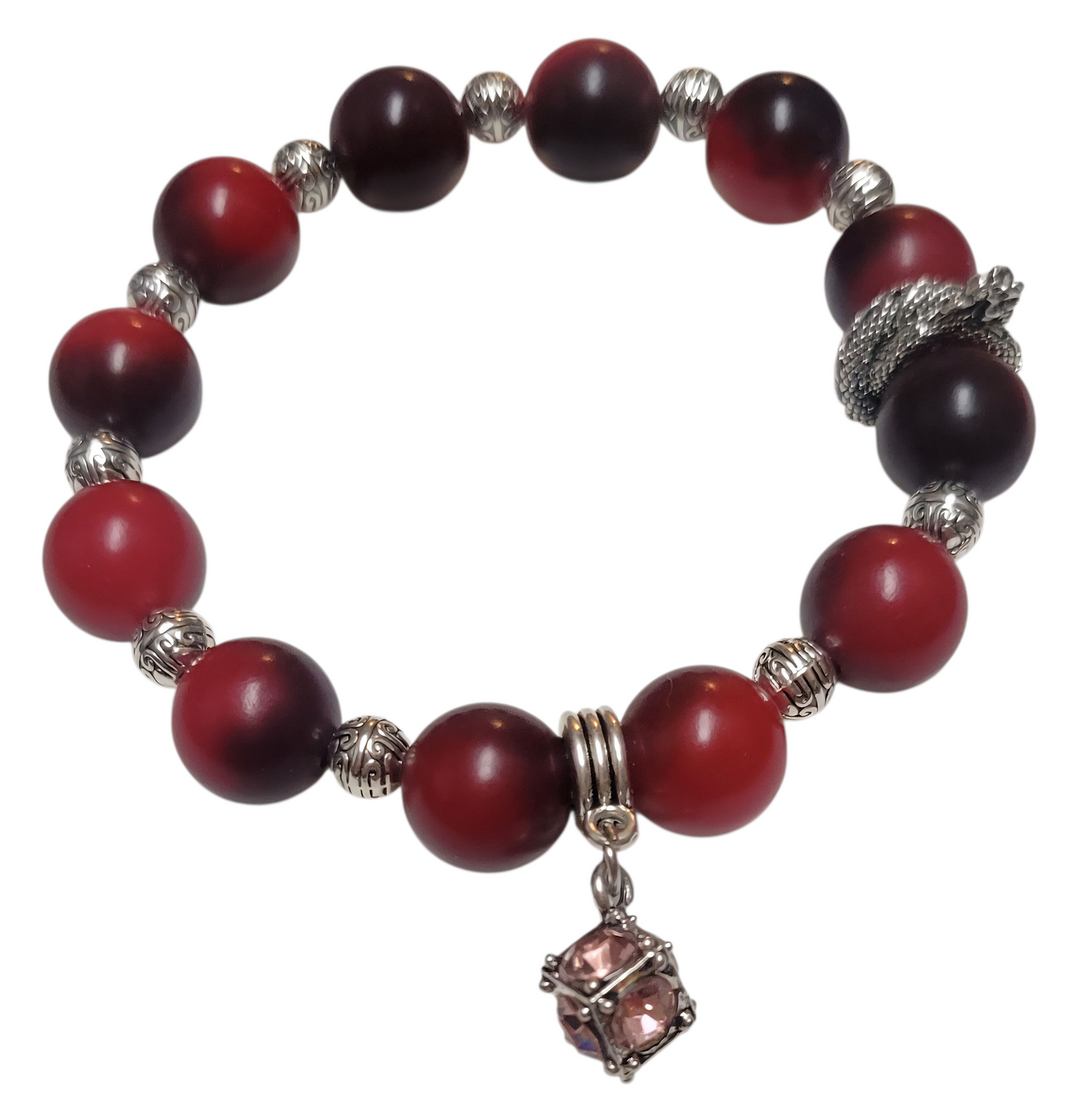 Bodhi Bracelet- Red/Black w/ Dragon and Pink Pendant
