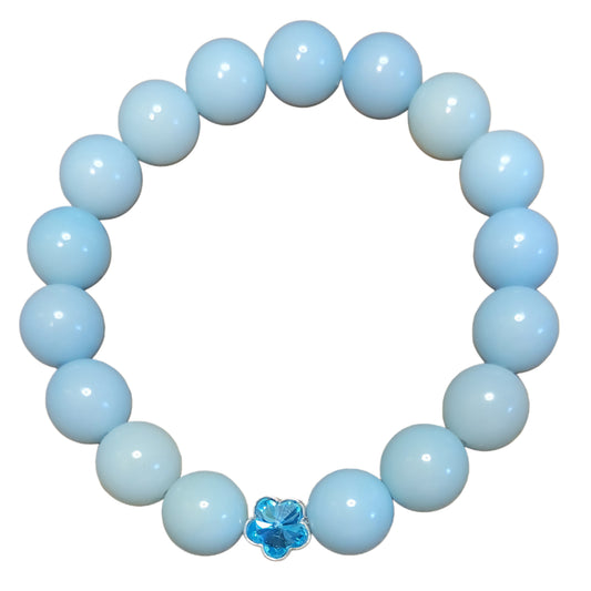 Bodhi Bead Bracelet- Baby Blue w/ Blue Flower Charm