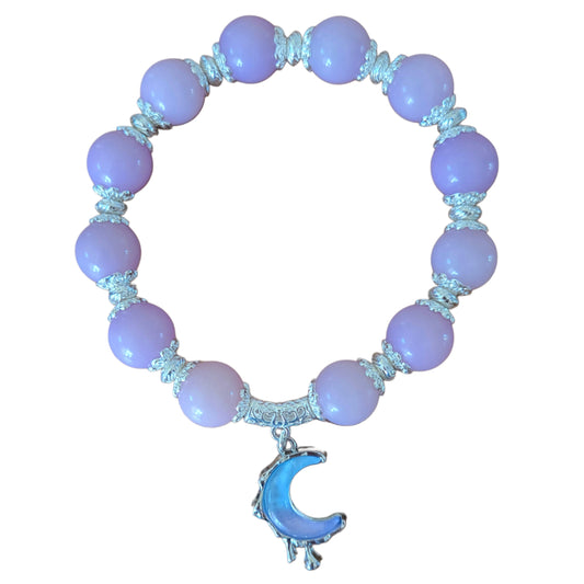 Bodhi Bracelet- light Purple with silver donut spacers and caps and moon charm