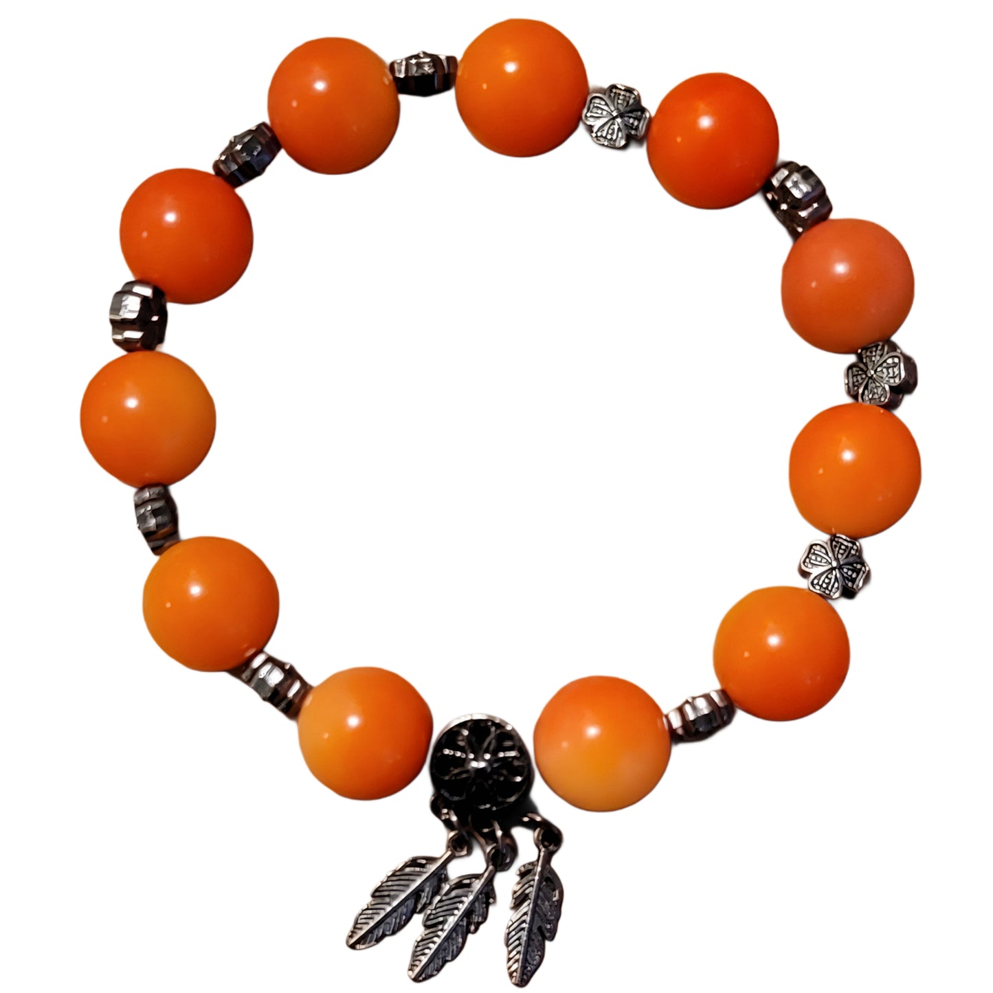 Bodhi Bracelet- Orange with black spacers and black dreamcatcher charm