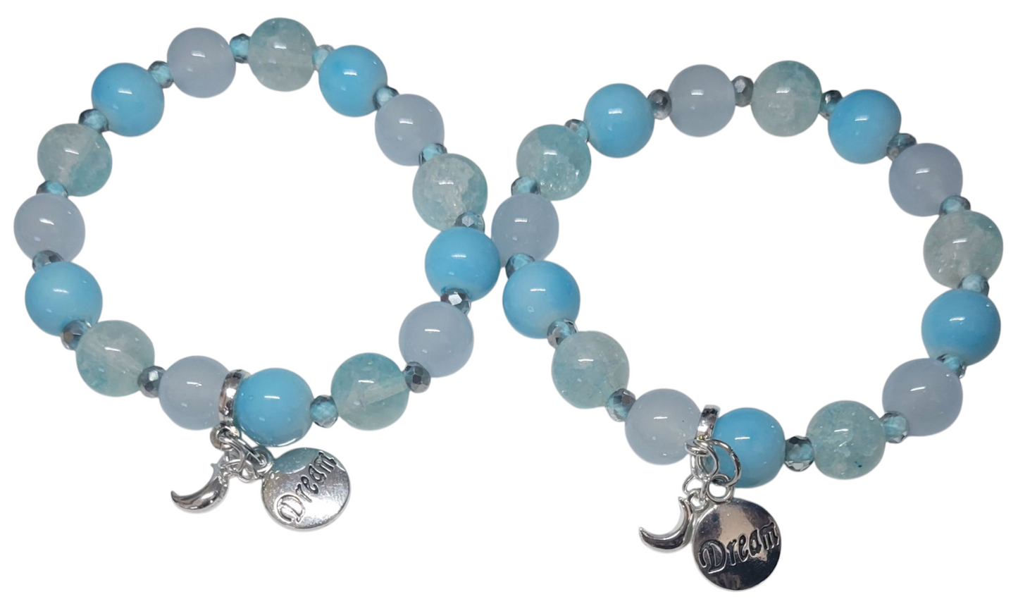 Glass Bead Bracelet- Light Blue w/ Dream Pendent