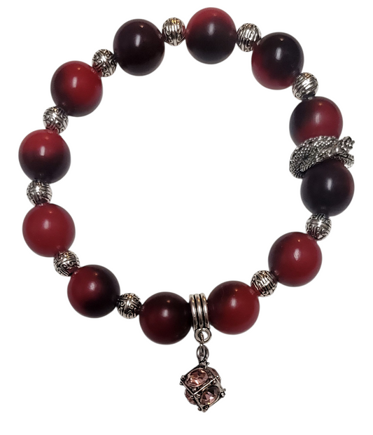 Bodhi Bracelet- Red/Black w/ Dragon and Pink Pendant