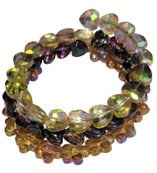 Glass Bead Bracelet- Wrap-Around Bracelet- Flowers, Small Hearts & Big Hearts