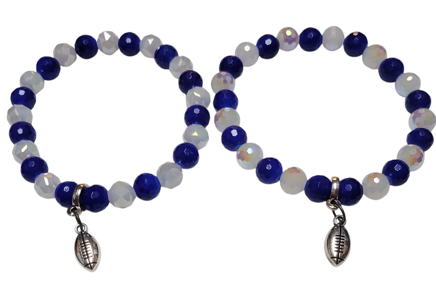 Glass Bead Bracelet- Blue & White w/ Football Pendent