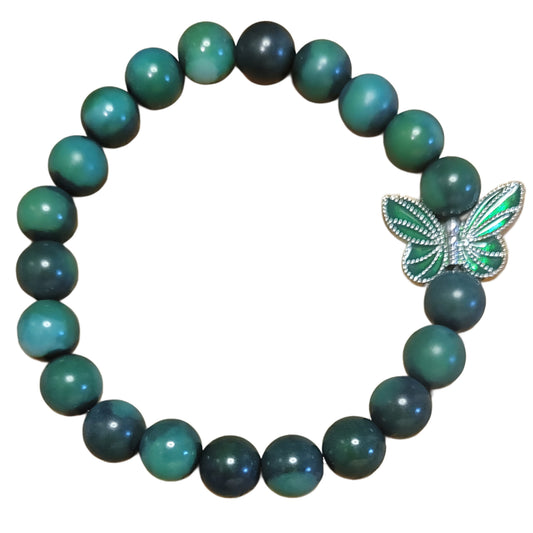 Bodhi Bead Bracelet- Green w/Green Butterfly Charm