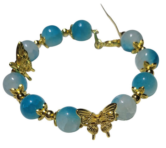 Glass Bead Bracelet- Adjustable Slide Bracelet blue butterfly