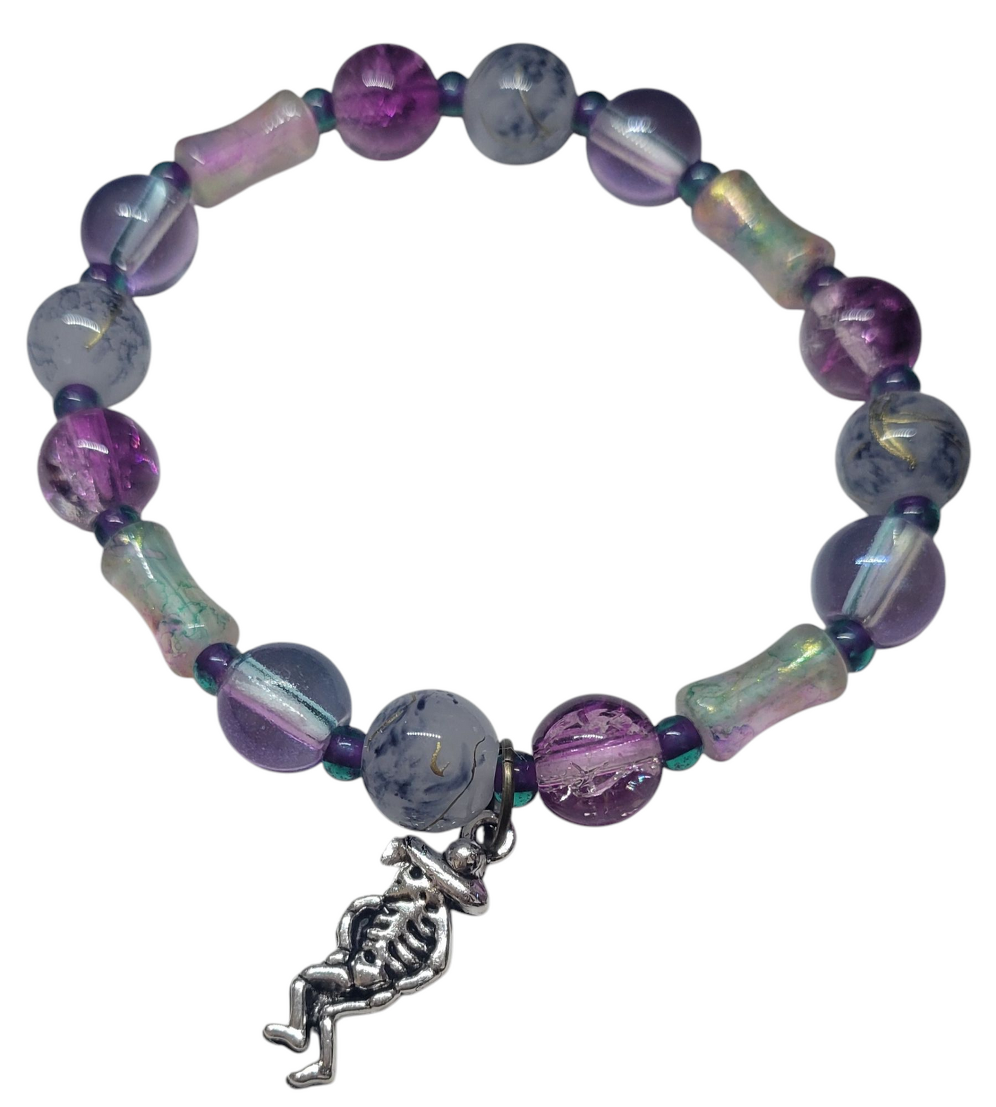 Glass Bead Bracelet- Skeleton Pendent