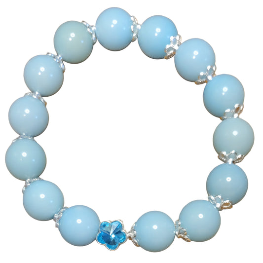 Bodhi Bead Bracelet- Baby Blue w/ Silver Caps & Blue Charm