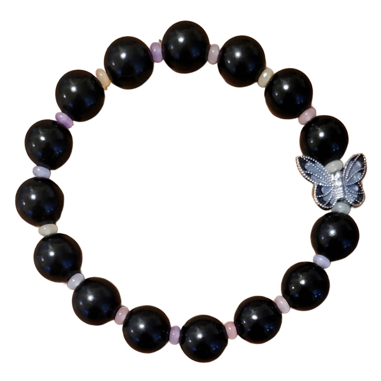 Bodhi Bracelet- Black with colorful spacers and Butterfly charm
