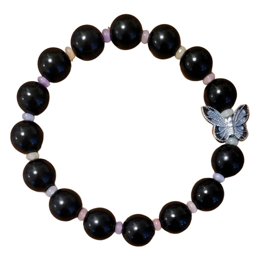 Bodhi Bracelet- Black with colorful spacers and Butterfly charm