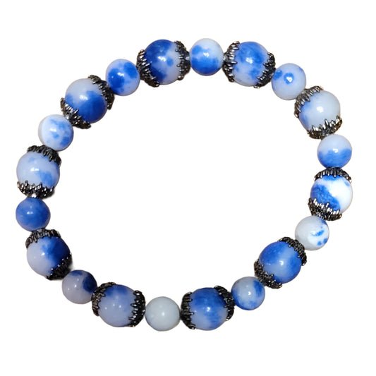 Crystal Bracelet- Blue/White with black caps