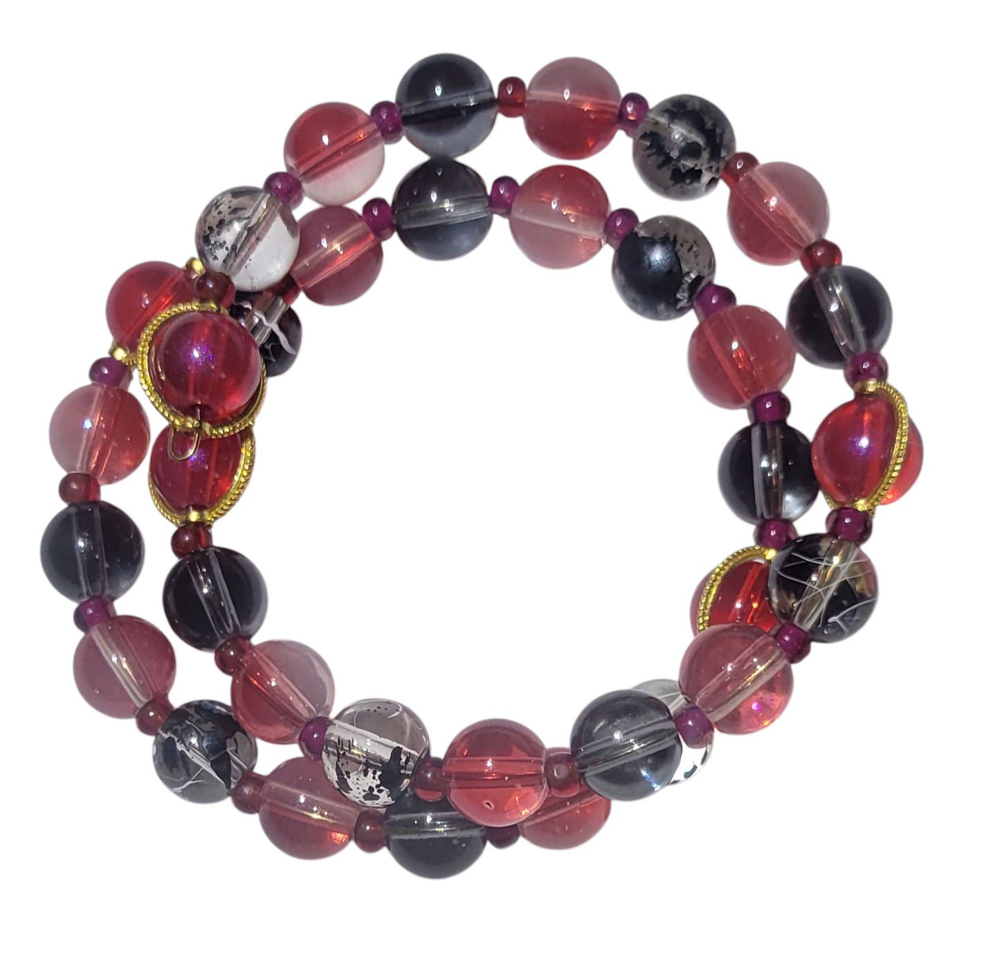 Glass Bead Bracelet - Wrap-Around Bracelet- Red & Black
