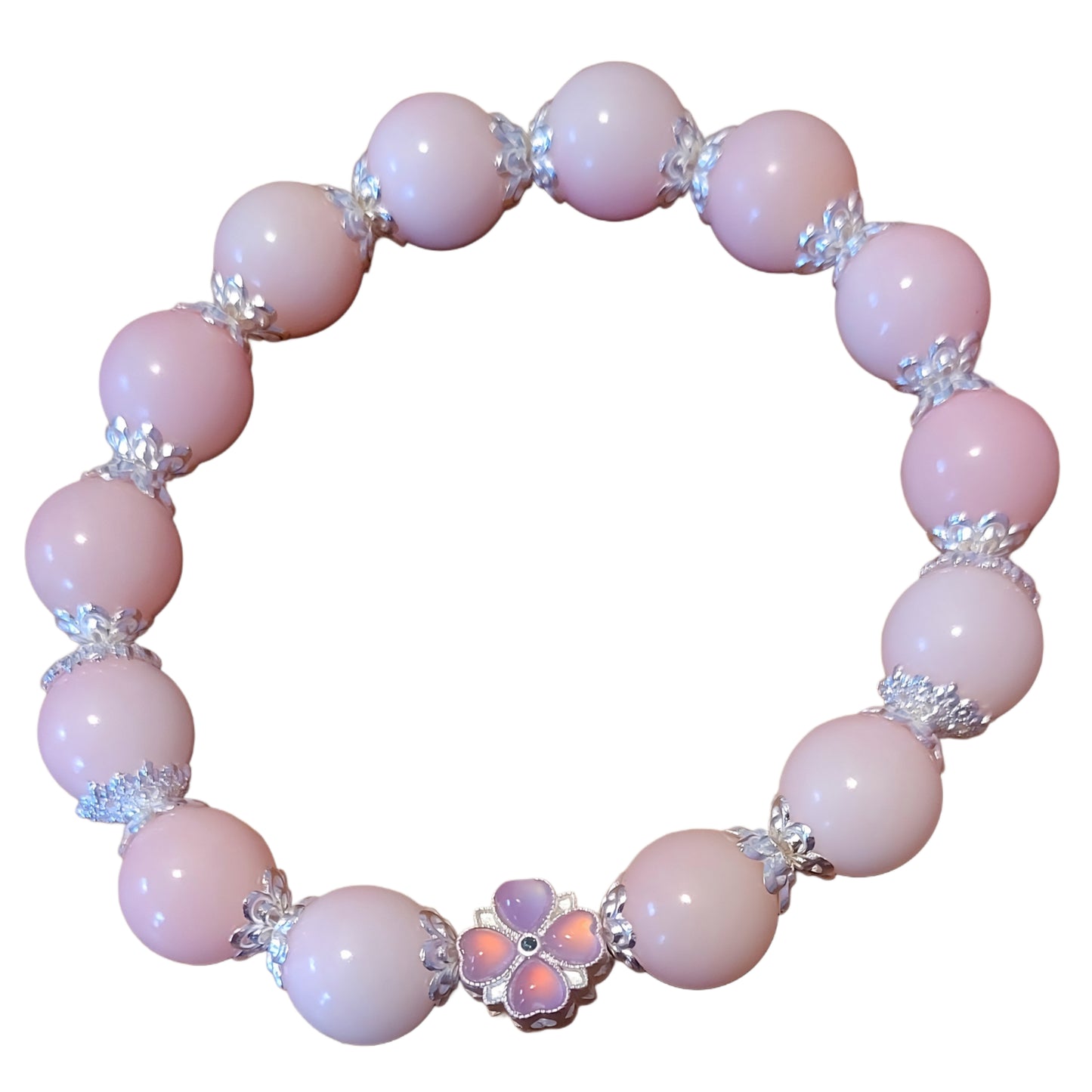 Bodhi Bracelet- Pink w/ Silver Caps & Flower Charm