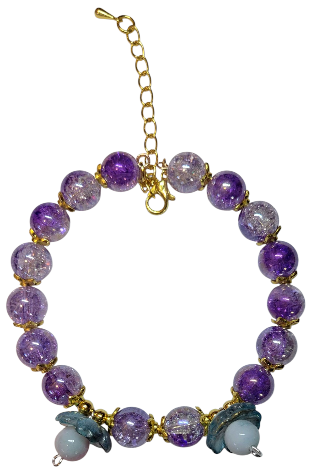 Adjustable Bracelet- Purple with two Flowers