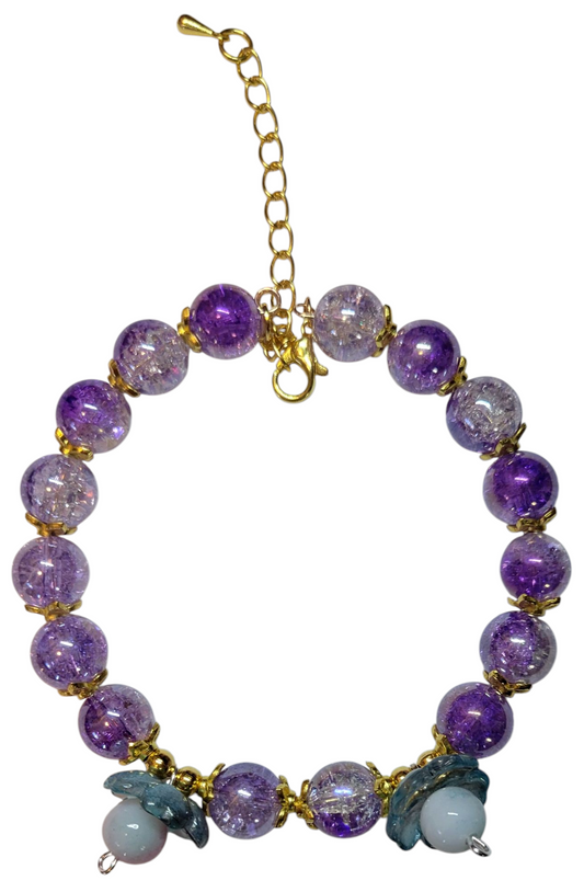 Adjustable Bracelet- Purple with two Flowers