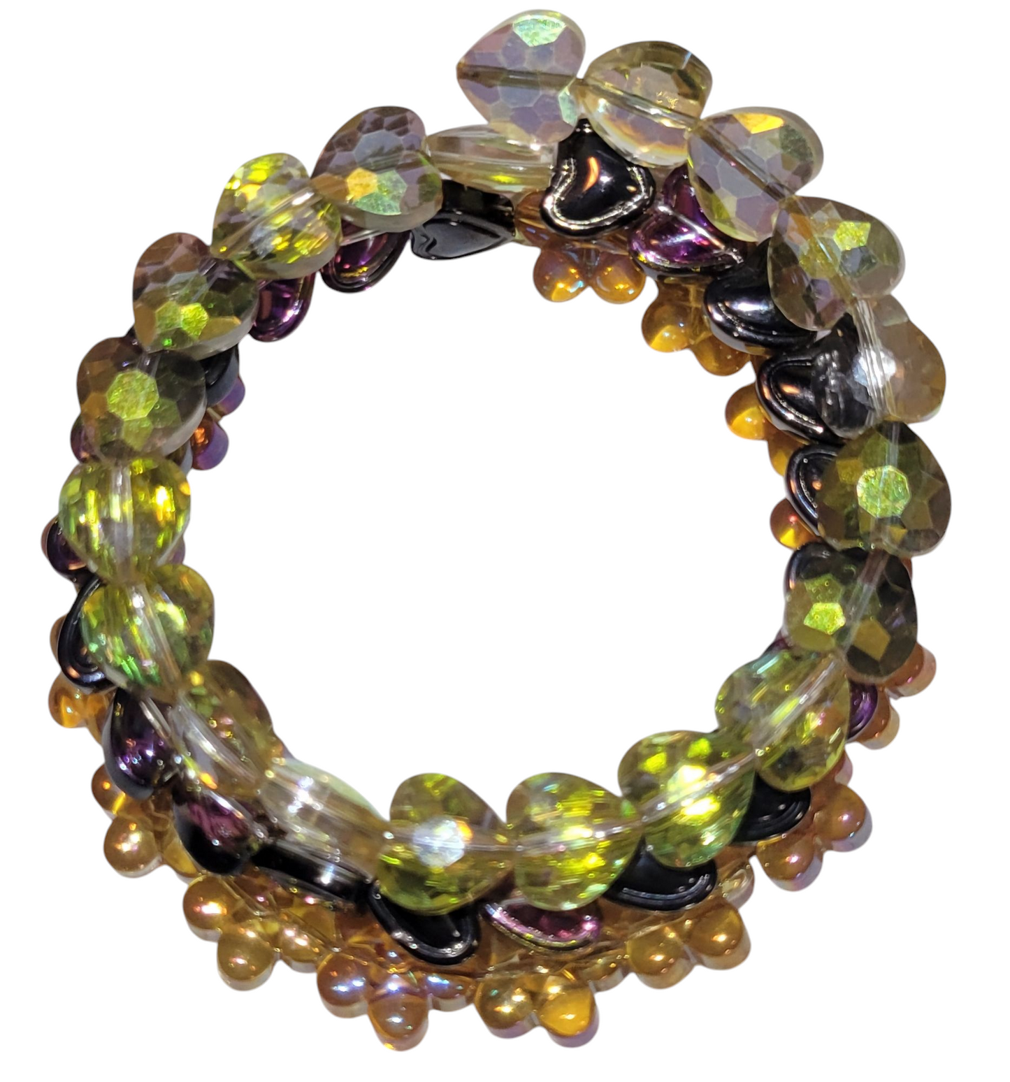 Glass Bead Bracelet- Wrap-Around Bracelet- Flowers, Small Hearts & Big Hearts