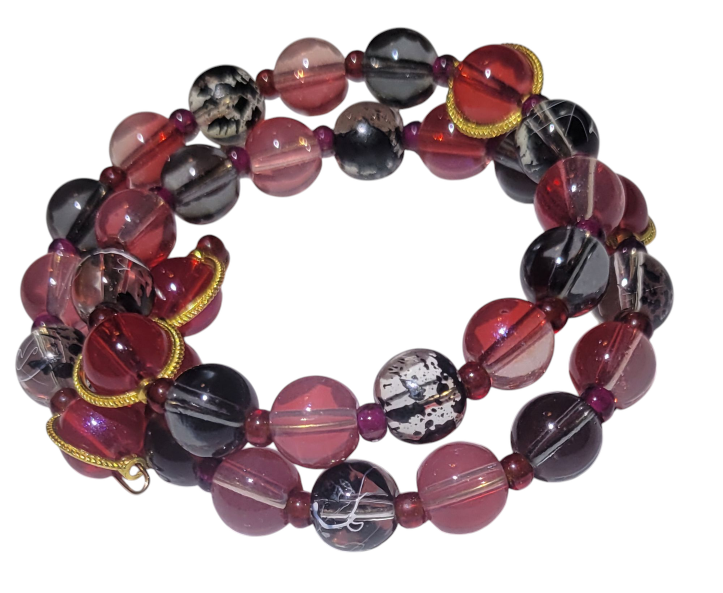 Glass Bead Bracelet - Wrap-Around Bracelet- Red & Black