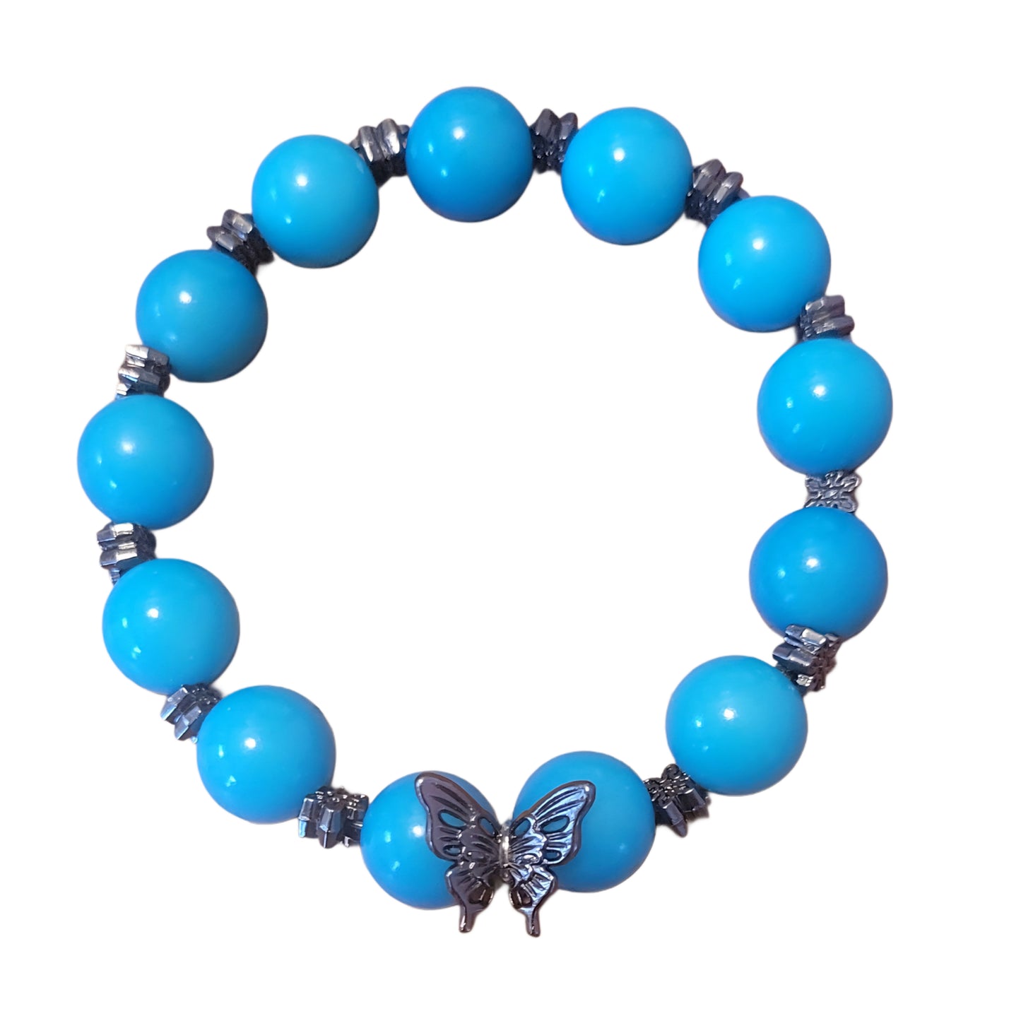 Bodhi Bracelet- Blue with black flower spacers and Butterfly charm