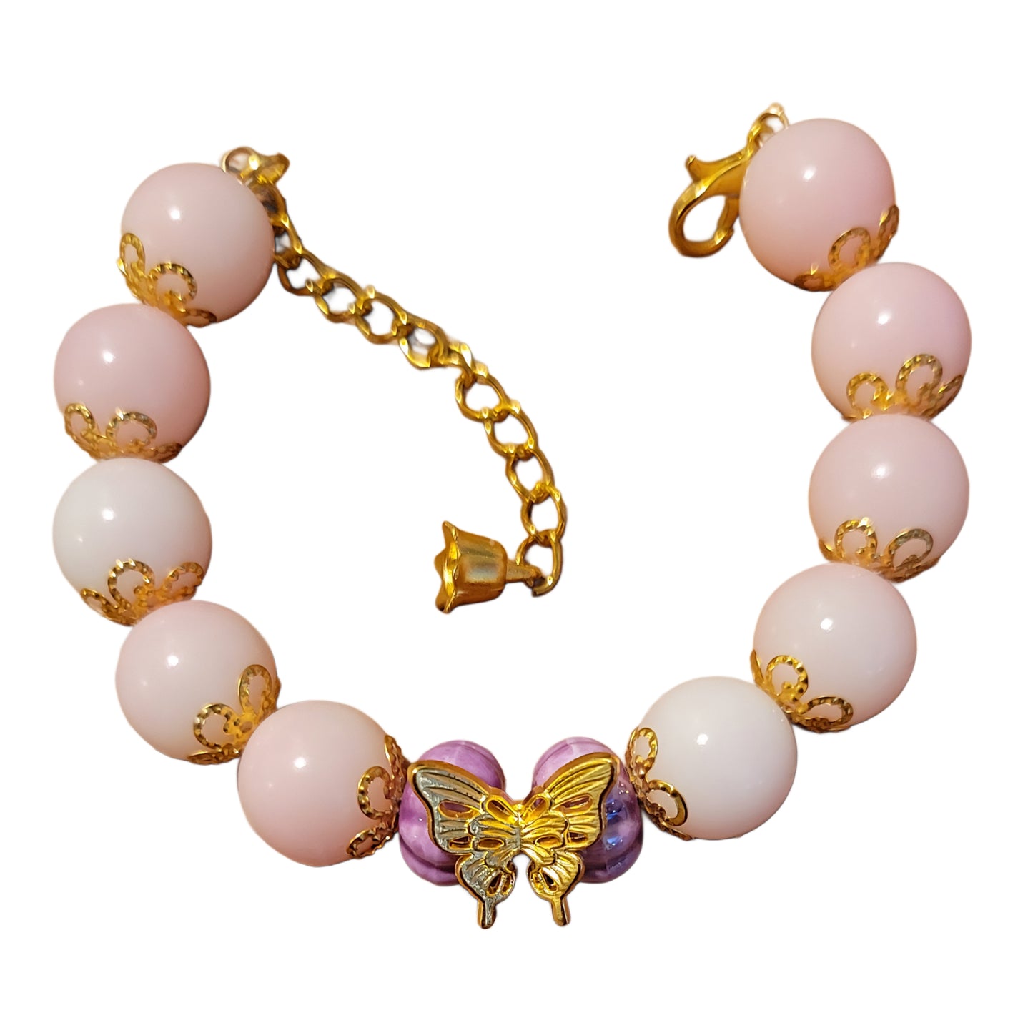 Bodhi Bracelet- Adjustable Light pink and Purple with golden caps and golden butterfly