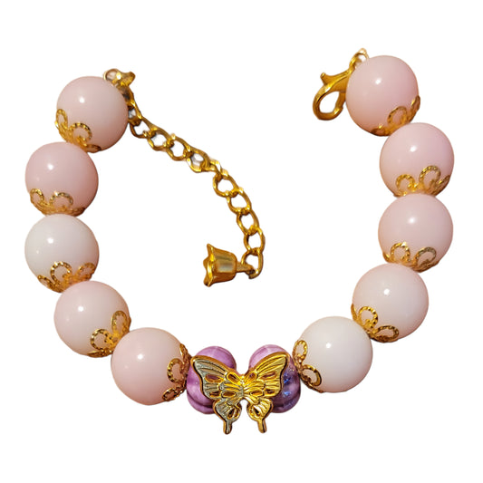 Bodhi Bracelet- Adjustable Light pink and Purple with golden caps and golden butterfly