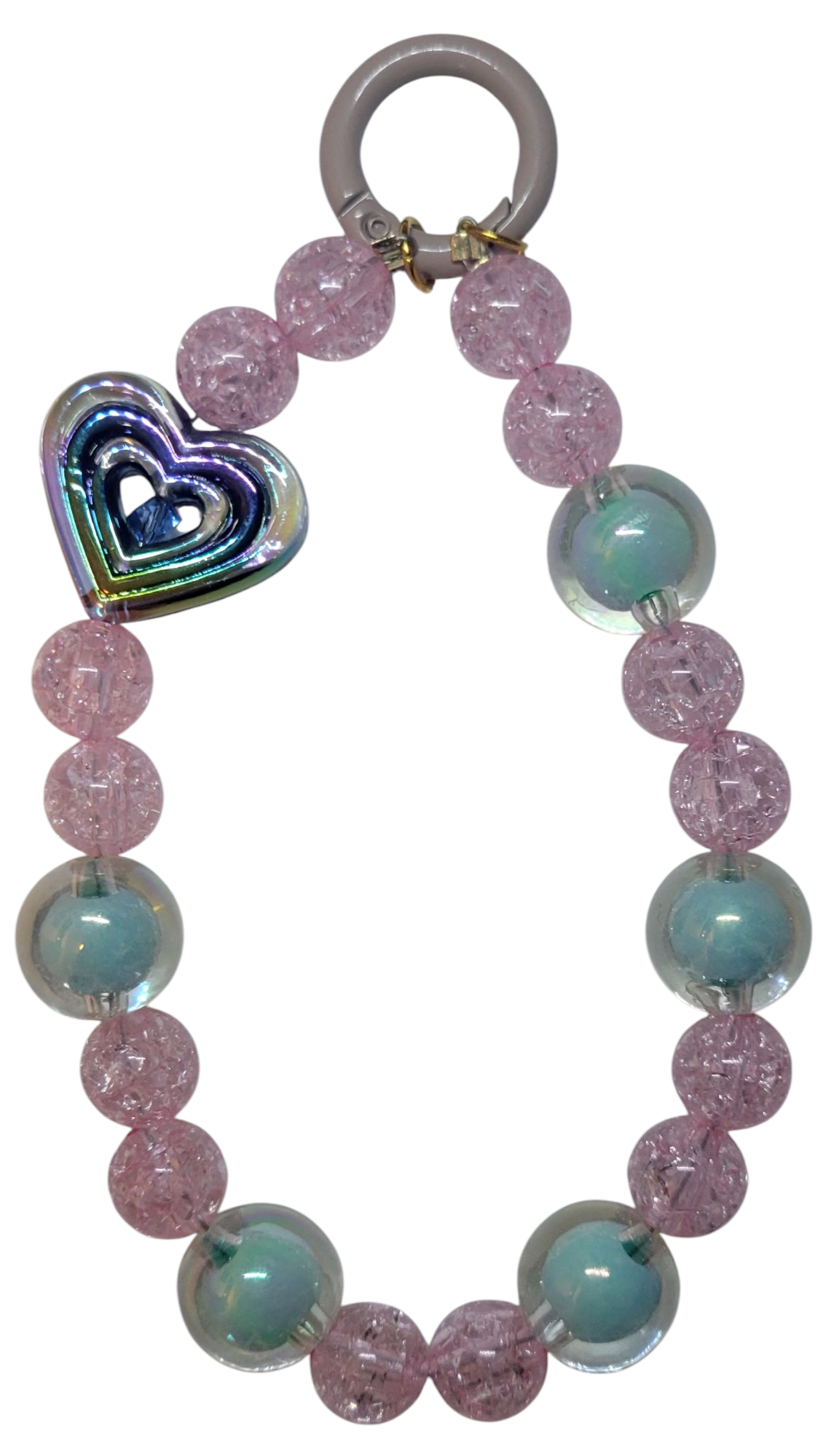 Keychain- Multi-Colored Heart w/ Pink & Blue Beads