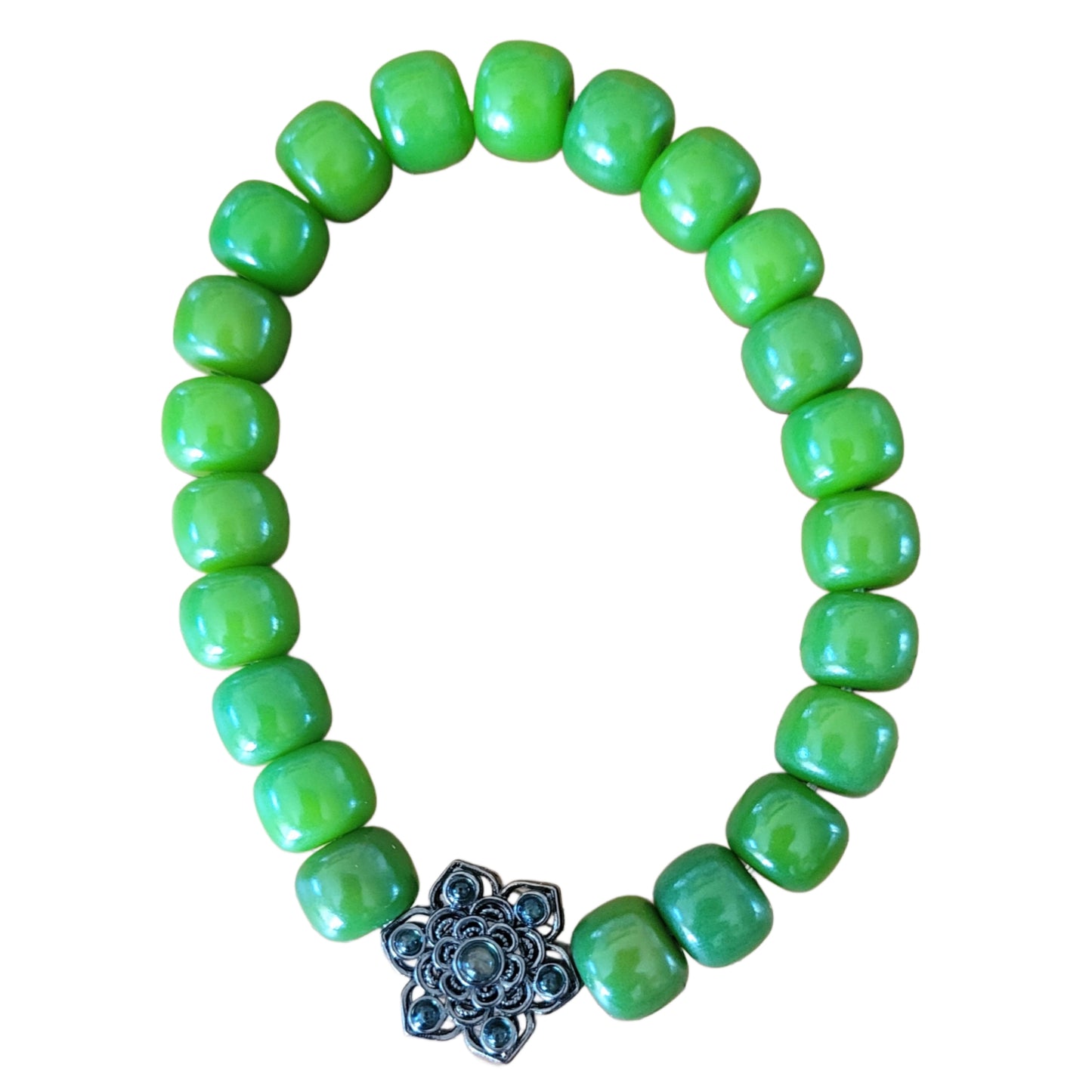 Bodhi Bracelet- Green Pill w/ Black Flower Charm