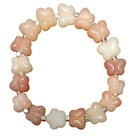 Bodhi Bracelet- Peach butterfly with white heart and silver spacers